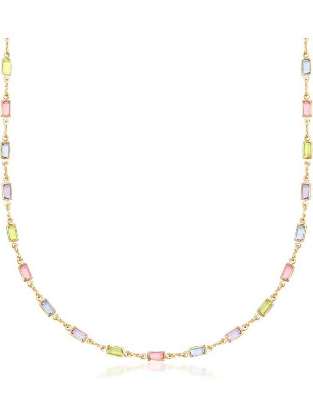 Stunning 18K Gold Plated Multi-Stone Crystal Baguette Necklace for Women, Brazil